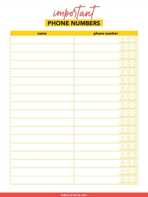 Free Important Phone Numbers Printable - I have this printable on my fridge so I never have to look for a # again! Grocery Shopping List Printable, Emergency Contact List, Liquid Paper, Printable Things, Numbers Printable, Printable Shopping List, Planner Scrapbooking, Cute Note, Number Chart