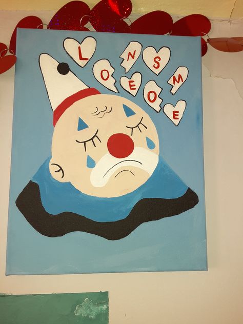 This is a cute painting of a sad clown I made! I really like it because it represents how I feel right now. 🤡🤡 Clown Paintings Easy Canvas, Clown Paintings Easy, Clown Paintings, Cute Painting, Cute Paintings, Painting Inspo, Clown Makeup, How I Feel, Art Inspo