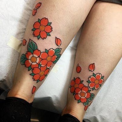 Traditional Sakura Tattoo, Sakura Japanese Tattoo, Traditional Cherry Blossom Tattoo, Traditional Japanese Tattoo Flash, Sakura Tattoo, Tattoo Apprenticeship, Traditional Tattoo Flowers, Cherry Blossom Tattoo, Blossom Tattoo