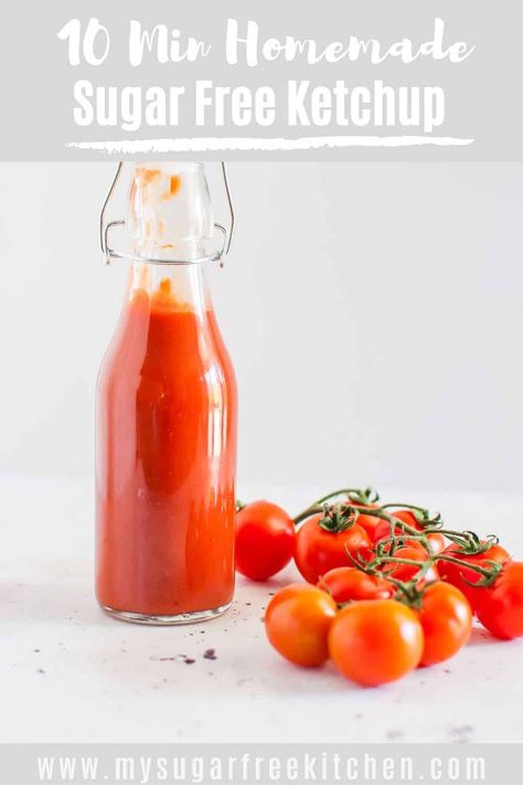 Simple sugar free ketchup - no blender required. Made with unsweetened applesauce and Lakanto Monkfruit Sweetener. Authentic flavour and better than storebought. #sugarfreesauce #sugarfreeketchup #sugarfreecondiments #ketchuprecipe Paleo Ketchup Recipe, Sugar Free Ketchup Recipe, Paleo Ketchup, Homemade Ketchup Recipes, Monkfruit Sweetener, Clean Dinner Recipes, Paleo Sauces, Clean Dinner, Sugar Free Ketchup