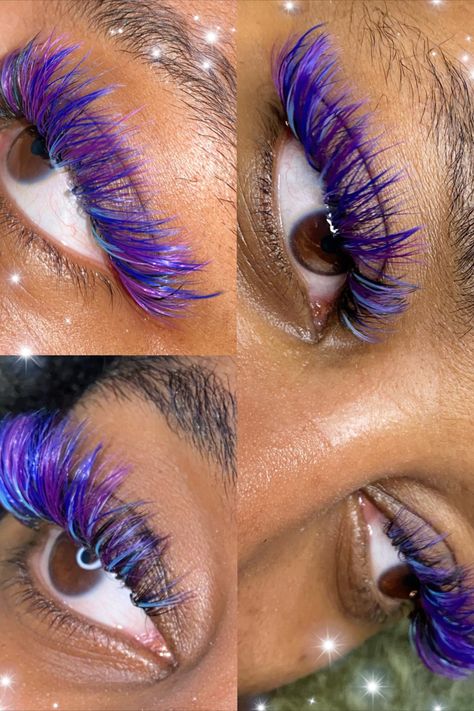 Bright Purple & Blue Lashes Blue And Purple Lash Extensions, Blue Lashes Extensions, Blue Eyelashes, Purple Lashes, Blue Lashes, Lash Extensions Styles, Lash Artist, Bright Purple, East Side