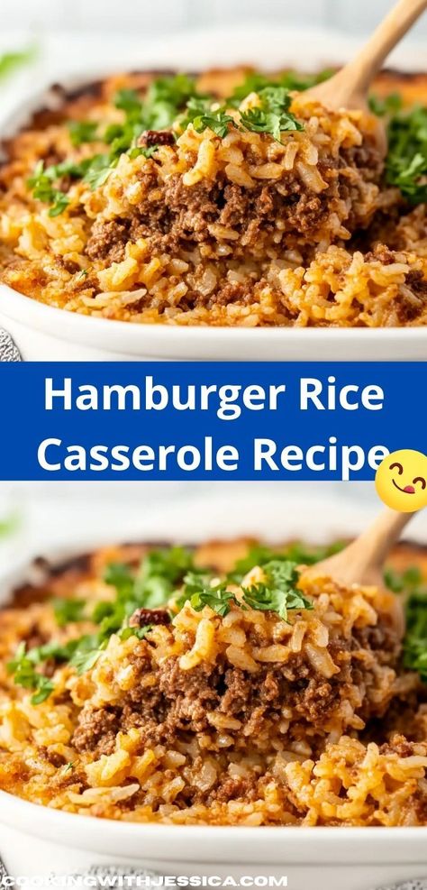 Craving a comforting dinner idea? This easy Hamburger Rice Casserole Recipe is packed with flavor and requires minimal prep time, making it an ideal choice for quick beef dinners that please everyone at the table. Hamburger Rice Casserole, Hamburger Rice, Ground Beef Rice, Beef Dinners, Beef Rice, Rice Casserole Recipes, Easy Hamburger, Beef Casserole Recipes, Ground Beef Casserole