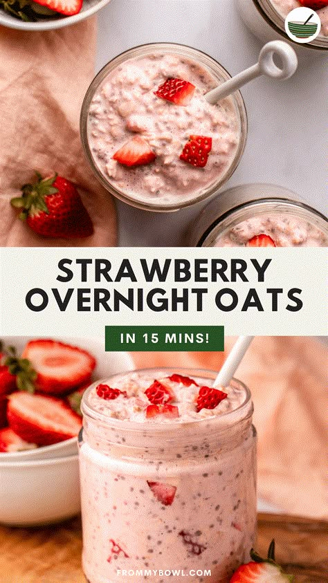 This quick Strawberry Overnight Oats recipe is hearty, sweet, creamy, and soaked overnight in strawberry-flavored milk. Vegan, Gluten-free, Refined sugar-free. Strawberry Yogurt Overnight Oats, Overnight Oats Almond Milk No Yogurt, Strawberry Overnight Oats No Yogurt, Overnight Oats Nut Free, Overnight Oats Frozen Fruit, Strawberry And Cream Overnight Oats, Unique Overnight Oats, Overnight Oats Strawberry Banana, Low Calorie Overnight Oats Under 200