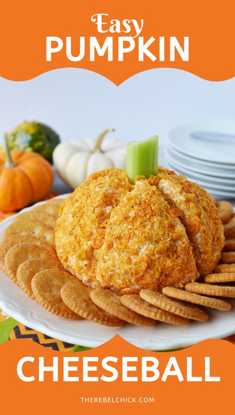 Pumpkin Cheese Ball Recipe, Halloween Cheese Ball, Pumpkin Cheese Ball, Cheese Ball Recipes Easy, Halloween Finger Foods, Halloween Party Appetizers, Cheese Ball Recipe, Halloween Food Appetizers, Halloween Party Snacks