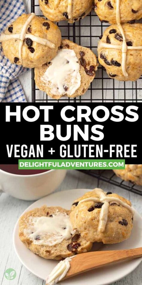 Gluten Free Hot Cross Buns, Vegan Hot Cross Buns, Vegan Gluten Free Dinner, Vegan Gluten Free Breakfast, Dairy Free Cooking, Gluten Free Cake Recipe, Hot Cross Buns Recipe, Vegan Gluten Free Desserts, Gluten Free Buns