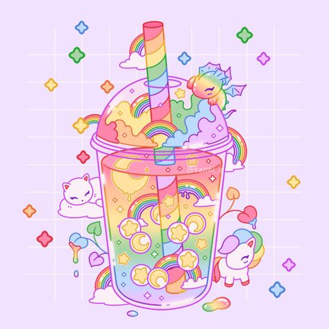 Tenti-Q’s Art 🐙💖 Kawaii Candy Drawing, Boba Chibi, Pride Drinks, Bubble Tea Illustration, Boba Tea Art, Boba Tea Aesthetic, Aesthetic Food Art, Queer Flag, Sticker Typography