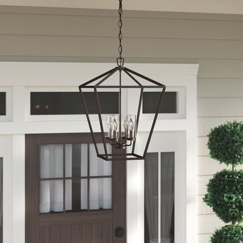 Exterior Hanging Lights Front Porches, Outdoor Chandelier Porch, Exterior Hanging Light, Front Door Light, Hanging Porch Lights, Split Entry, Front Porch Lighting, Glass Aluminium, Entry Lighting