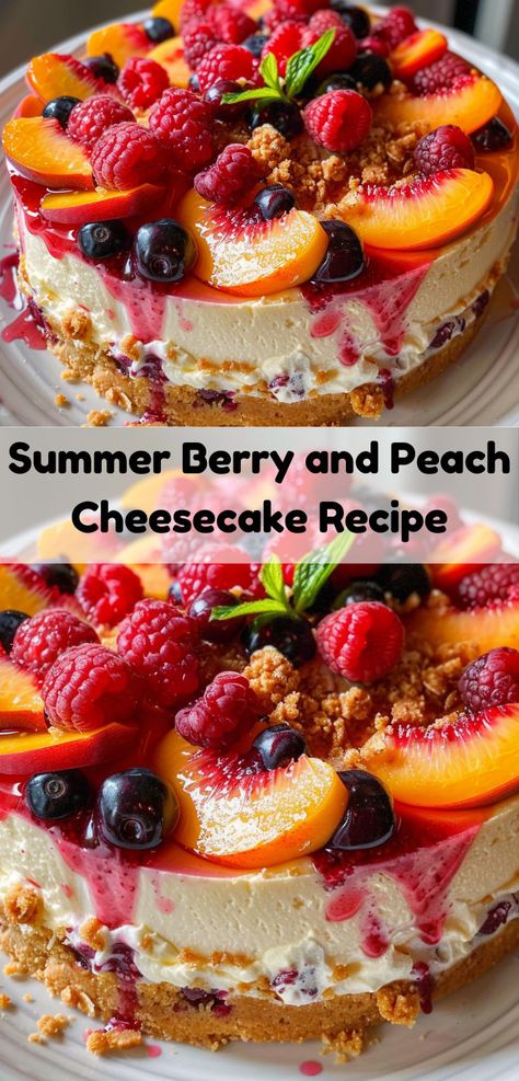 Need a summer dessert idea? Our Summer Berry and Peach Cheesecake Recipe is easy and delicious. Ideal for fans of peach recipes desserts. Summer Cheesecake, Berry Cheesecake Recipes, Peach Cheesecake, Peach Dessert Recipes, Mini Cheesecake Recipes, Peach Recipes, Berry Cheesecake, Peach Desserts, Fruit Toppings