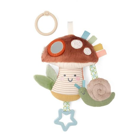 The Itzy Ritzy Traveler Learning Toy in Mushroom! This beautiful on-the-go sensory plush toy is full of developmental play features. Like a jingle sound, crinkle, fun textures, and even a locking link. Beautiful on the go entertainment for your little one. The most perfect learning toy. Easily attach to a car seat or stroller for on the go use! Tummy Time Toys, Baby Car Toy, Tiktok Ideas, Best Diaper Bag, Diaper Bag Accessories, Itzy Ritzy, Crib Toys, Toddler Bag, Stroller Toys