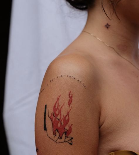 Women Fire Tattoo, Revolution Tattoo, Women With Tattoos, Like A Tattoo, Stylish Tattoo, Fire Tattoo, Text Tattoo, Red Ink Tattoos, Cute Tiny Tattoos