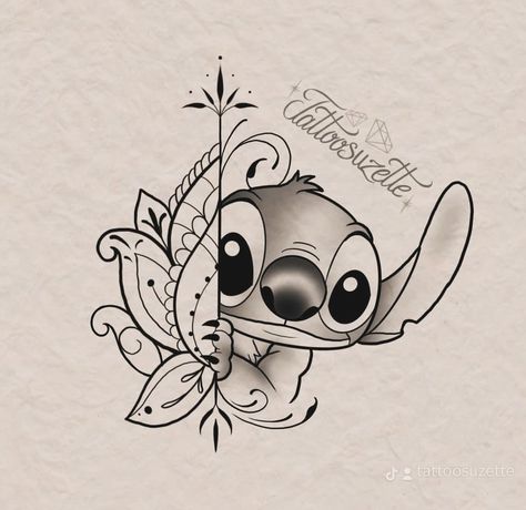 Disney Stitch Tattoo, Ohana Tattoo, Harley Quinn Tattoo, Stitch Tattoo, Cartoon Tattoos, Small Tattoo Designs, Tattoo Work, Disney Tattoos, Line Tattoos