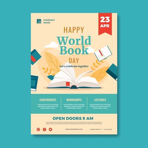 Book Fair Poster, Fair Poster, Book Layouts, Flat World, Book Poster, World Book Day, Book Day, Canva Elements, Vertical Poster