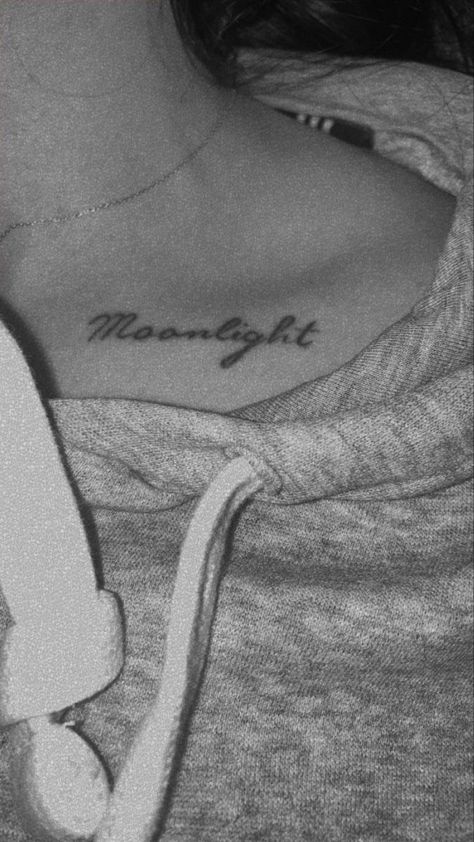 socials linked ♡︎ || ctto Moonlight Tattoo Word, Moonlight Tattoo Ideas, Ariana Inspired Tattoos, Ariana Grande Tattoos Inspired, Ariana Grande Inspired Tattoos, Moonlight Tattoo, Art Inspired Tattoos, Ariana Grande Tattoo, Collarbone Tattoo