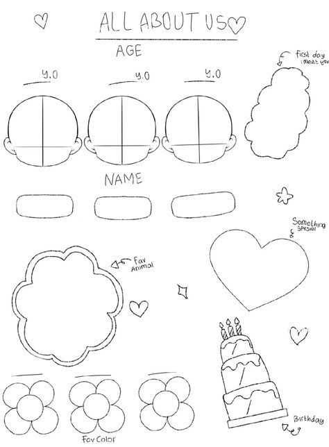 Fun Templates, All About Us, About Me Template, Body Type Drawing, Character Sheet Template, Manga Coloring Book, Walpaper Hello Kitty, Doodle Frame, Bff Drawings