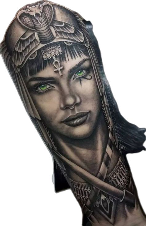 Tattoo Cleopatra, Cleopatra Tattoo, Egypt Tattoo Design, Headdress Tattoo, Full Hand Tattoo, Animal Sleeve Tattoo, Egyptian Tattoo Sleeve, Crazy Tattoos, Egypt Tattoo