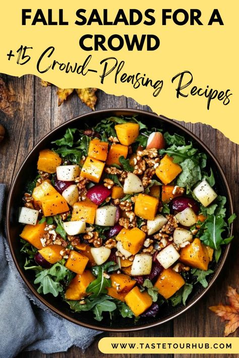 Looking for easy fall salads to please a crowd? Try recipes like roasted butternut squash salad, apple and walnut spinach salad, or a hearty kale and cranberry mix. These seasonal, flavor-packed salads are perfect for gatherings, bringing fresh autumn flavors everyone will enjoy! Fall Salad Recipes For A Crowd, Thanksgiving Salads Ideas Simple, Fall Salads For A Crowd, Roasted Butternut Squash Salad, Fall Salad Recipes, Cranberry Walnut Salad, Salad Apple, Cold Side Dishes, Apple Walnut Salad