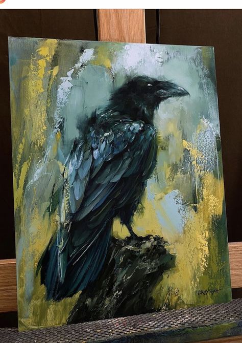 Crow Painting Acrylic Easy, Lindsey Kustusch, Raven Portrait, Wax Ideas, Playful Painting, Crow Painting, Art Zine, Crow Art, Raven Art