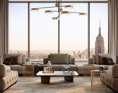 Manhattan Apartment Luxury, Apartamento New York, Industrial Loft Design, City Penthouse, Loft Designs, Nyc Penthouse, Modern Living Room Ideas, San Myshuno, Manhattan Apartment