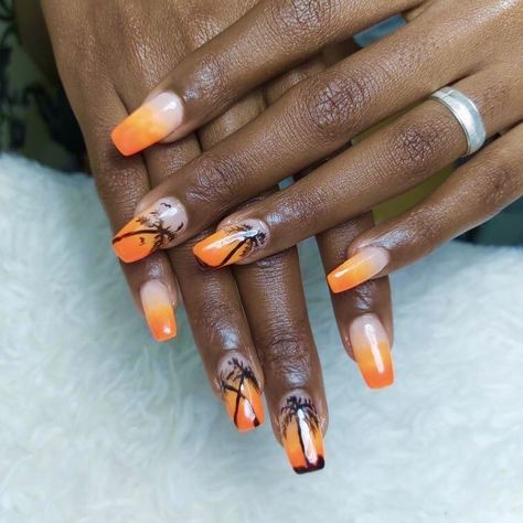 Acrygel Nails, Palm Tree Nails, Aura Nails, Tree Nails, Jaune Orange, Nail Board, Neon Orange, The Palm, Palm Tree