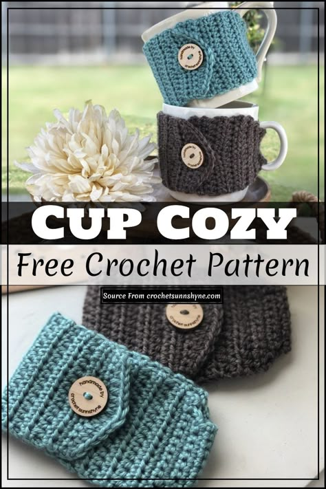 30 Free Crochet Coffee Cozy Patterns - DIYS Craftsy Crochet Sunshine, Coffee Sleeve Pattern, Minion Crochet Patterns, Coffee Cozy Pattern, Cup Cozy Crochet Pattern, Mug Cozy Pattern, Cup Cozy Pattern, Crochet Mug, Coffee Cozies