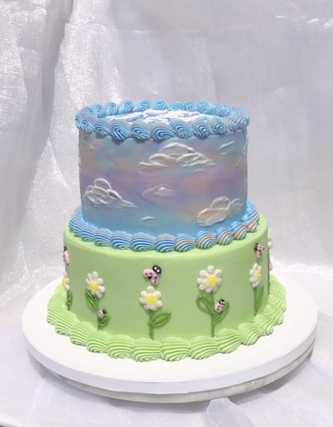 Vintage and Cottagecore Cakes on Instagram: “I was gonna wait to post this tomorrow but it’s earth day so I felt it fitting to post this beauty today 💗 The design was completely…” Ariel Topper, Cottagecore Cakes, Earth Day Cake, Artsy Cake, Cottagecore Cake, Birthday 25, Earth Cake, Cake Boxes, Cake Box