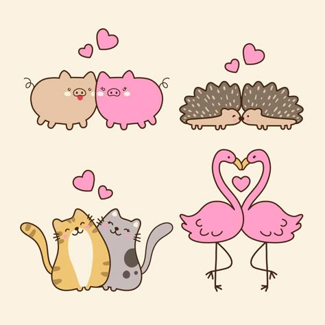 Cute Animals Couple Collection Cute Animal Couples Cartoon, Couple Animals Drawing, Cartoon Art Love Couple, Animals In Love Drawing, Lovebirds Drawing, Cute Animals Couple, Couple Doodles Cute, Animal Couple Drawing, Cute Couple Drawings Cartoon