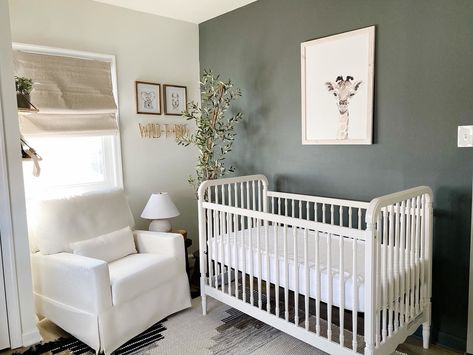 White Crib Green Wall Nursery, Liberty Crib Nursery, Nursery Ideas With White Crib, White Crib Nursery Gender Neutral, Namesake Liberty Crib, Nursery White Furniture, Nursery Crib Wall, Green And White Nursery, White Crib Nursery