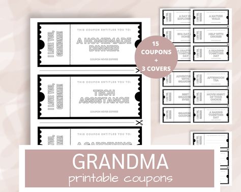 Birthday Coupons For Mom, Coupon Book For Parents From Kids, Grandma Coupon Book, Mom Coupon Book, Mother’s Day Coupon Gift, Printable Coupon Book, Presents For Grandma, Grandmas Christmas, Christmas Gifts For Grandma