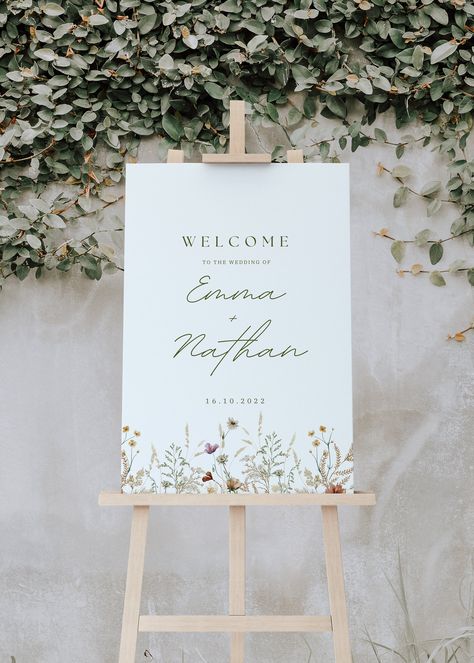 "This Floral welcome sign, floral welcome wedding sign template, is a wildflower wedding sign to welcome guests, it's a printed wild flower welcome sign board. WHAT'S INCLUDED ♡ 3 Large sign Canva Template sizes ♡ 24\" by 36 \" ♡ 18\" by 24\" ♡ 20\" by 30\" ♡ Help, advice and communication if needed. PLEASE NOTE ♡ This item is a DIGITAL FILE only -No physical item will be shipped. ♡ This is an editable template, that you edit yourself on the Canva ♡ Edit, download and print yourself, or have it professionally printed. ♡Actual colours may vary. This is due to computer monitors & display screens displaying colours differently WHAT IS EDITABLE ♡ Text - add, delete, move, resize, rotate, colours, fonts. ♡ Graphics - add, delete, move, resize, rotate. ♡ Backgrounds - add/remove/change any colou Wedding With Wildflowers, Blue Wildflower Wedding, Welcome To The Wedding Sign, Wildflower Welcome Sign, Wild Flower Wedding, Floral Welcome Sign, Canvas Template, Wedding Welcome Board, Wedding Welcome Sign