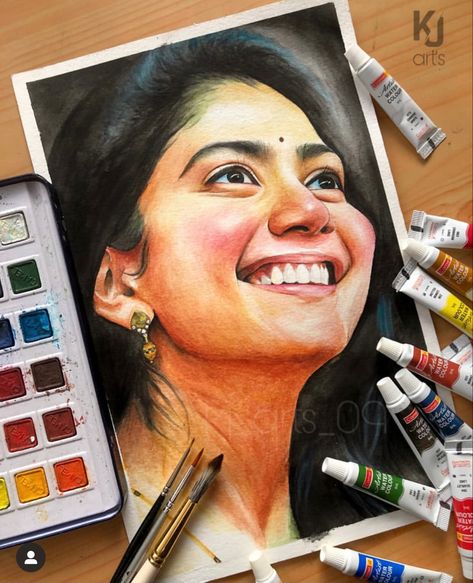 Its a watercolor painting Water Colour Portrait Indian, Watercolor Face Painting, Water Colour Painting Watercolour, Realistic Watercolor Paintings, Watercolor Portrait Tutorial, Water Colour Paper, Portrait Painting Tutorial, Celebrity Art Drawings, Meaningful Paintings