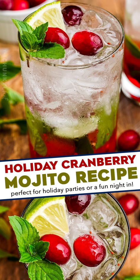 Cranberry Mojito, Alcoholic Drinks Vodka, Mojito Recipe Pitcher, Kahlua Drinks, Vodka Mojito, Cranberry Simple Syrup, Drinks Vodka, Christmas Drinks Recipes, Batch Cocktails