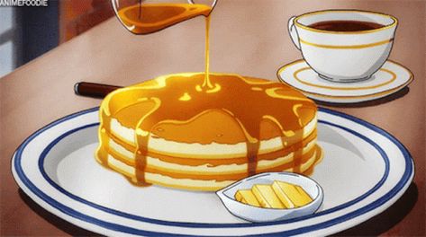 Pancake Gif, Anime Coffee, Pancake Cafe, Coffee Gif, Food Banner, Fluffy Pancakes, Fan Fiction, Food Illustrations, Cute Food