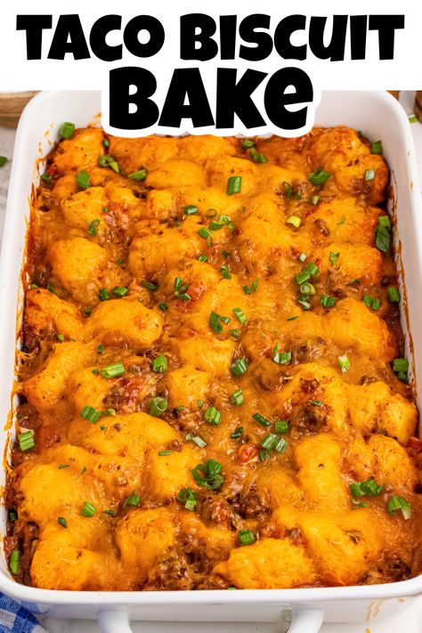 "Transform taco night with this easy-to-make Taco Biscuit Bubble Bake!  Your favorite taco fillings meet flaky biscuits in a one-pan wonder that's sure to become a family favorite. Perfect for busy weeknights. Give it a try and make dinner extra special tonight! Taco Biscuit Bake, Bubble Bake, Yummy Casserole Recipes, Taco Fillings, Taco Ingredients, Taco Bake, Random Recipes, Flaky Biscuits, Biscuit Bake