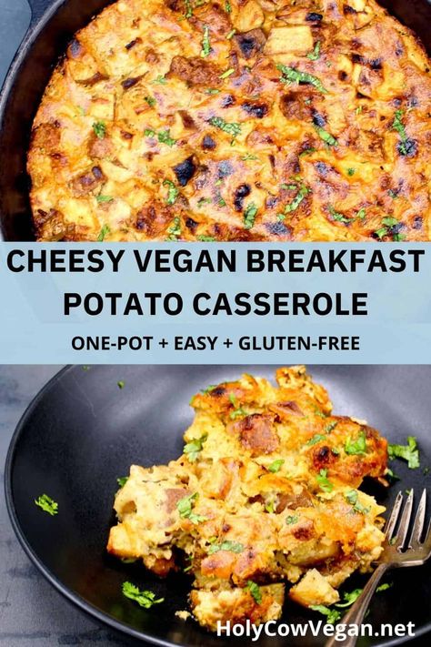 Potato Breakfast Casserole, Casserole Vegan, Breakfast Potato, Vegan Breakfast Casserole, Breakfast Potato Casserole, Vegan Casserole, Potato Breakfast, Cashew Sauce, Shredded Potatoes