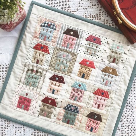 Embroidery Kits - Quilt Kits, Patterns, Bundles, English Paper Piecing Supplies House Quilt Blocks, House Quilt Block, House Quilt Patterns, Mini Quilt Patterns, Sewing Patchwork, Miniature Quilts, House Quilts, Doll Quilt, Pretty Fabric