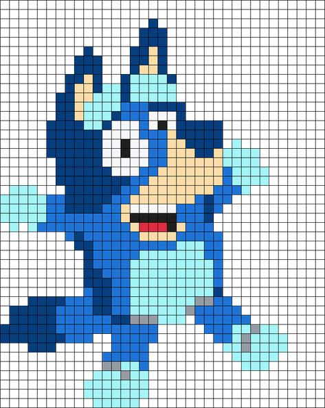 Perler Bead Patterns Baby Shark, Melty Beads Ideas Bluey, C2c Crochet Bluey, Reptar Perler Beads, Bluey Cartoon Cross Stitch Pattern, Bluey Bead Pattern, Baby Shark Perler Bead Pattern, Bluey Bingo Perler Beads, Fuse Bead Template