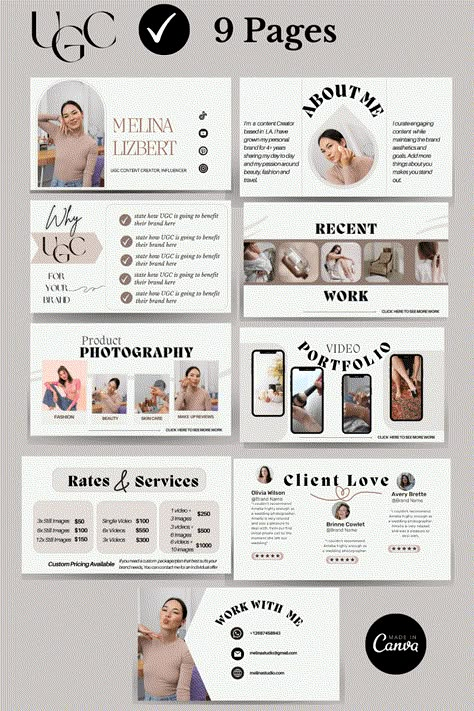 Services Offered Template, Photographer Portfolio Pdf, Social Media Designer Portfolio, Portfolio Design Canva, Ugc Portfolio Example, Esthetics Portfolio, Portfolio Website Design Minimalist, Social Media Marketing Portfolio, Social Media Portfolio Example