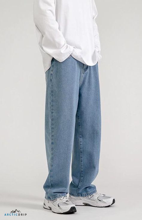 Hip Hop Trousers, Korean Jeans, Style Wide Leg Pants, Streetwear Korean, Aesthetic Clothing Stores, Pants Korean, Fall Jeans, Style Hip Hop, Mens Fashion Jeans