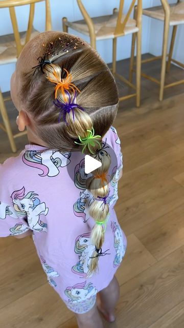 HAIRY STYLES FOR KIDS on Instagram: "SPIDER HAIR🕷️🕸️ 

This is going to be such a fun series! Make sure you save this style to try this month! Tag us if you do✨

Glitter: @hairystylesforkids 
 
#kidshairstyles #toddlerhairstyles #babyhairstyles #littlegirlhairstyles #littlegirlhairideas #hairideas #kidshair #kidshairideas #toddlerhairideas #hairystyles #kidshairproducts #toddlerhairproducts #littlegirlhair #toddlerhair #viralhair #instagramhair #halloween #halloweenhair #halloweenhairstyles #halloweenhairbows #halloweenhairstyle #halloweenhaircolor #spiderhair #spiderhairstyle #spookyhair #scaryhairy #scaryhair #scaryhairdontcare #bubblebraid #bubblebraids" Halloween Hairdos For Kids, Kids Halloween Hairstyles, Fun Halloween Hair For Kids, Easy Crazy Hair Day Ideas Kids, Halloween Spider Hair, Kids Spider Hair, Halloween Hair Spider, Halloween Hairstyles For Kids, Spider Hair