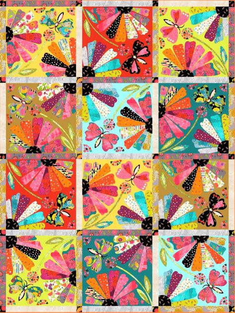 Happy Chance Garden Party Kit by Laura Heine. Laura Heine Garden Party, Garden Party Quilt Pattern, Garden Party Quilt, Quilt Collage, Applique Books, Quilt Pictures, Laura Heine, Collage Quilts, Appliqué Quilts