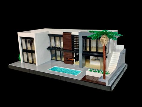 Modern Villa | Daniel Barwegen | Flickr Lego Modern House Moc, Modern Lego House Ideas, Lego Mansion Ideas, Modern Lego House, Lego Modern House, Lego Mansion, Lego Wheels, Easy Lego Creations, Lego House Ideas