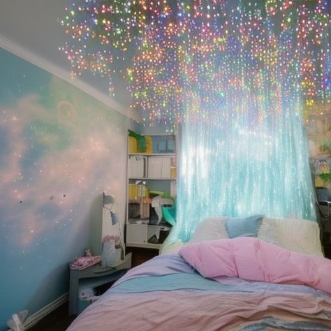 Iridescent Room Decor, Iridescent Bedroom, Holographic Room, Pearl Bedroom, Cloud Room, Bedroom Minimal, Girls Room Design, Airbrush Designs, Sensory Room