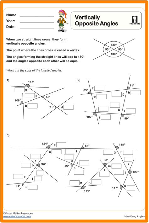 Explore our educational resource focusing on Vertical Opposite Angles – a comprehensive worksheet tailored to Year 6 learners. Featuring detailed explanations and plenty of engaging practice exercises, this worksheet is thoughtfully designed to enhance understanding of this important geometric concept. Perfect for reinforcing knowledge and boosting confidence in students as they navigate the world of angles. Elevate your math lessons with this valuable teaching tool! Year 9 Maths Worksheets, Ks3 Maths Worksheets, Year 8 Maths Worksheets, Ks1 Maths Worksheets, Year 6 Maths Worksheets, Year 7 Maths Worksheets, Year 5 Maths Worksheets, Year 3 Maths Worksheets, Year 1 Maths Worksheets