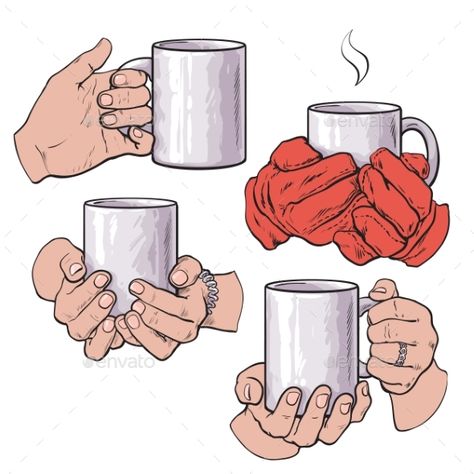 Set of well groomed female hands holding a cup with tea or coffee, sketch style vector illustration isolated on white background. Hands Holding Bowl Reference, Person Holding Something Drawing, Person Drinking Tea Reference, Person Drinking Drawing, Person Drinking Reference Drawing, Hand Holding Object Drawing, Person Holding Coffee Reference, Person Holding Mug Reference, Holding Coffee Pose Drawing