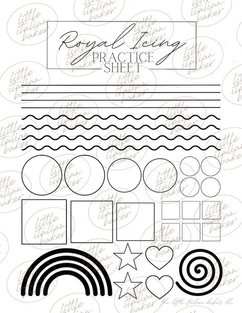 Simple Royal Icing Practice Sheet DIGITAL FILE - Etsy Transfer Sheets Royal Icing, Royal Icing Practice Sheets, Icing Practice Sheets, Cookie Transfers, Piping Templates, Royal Cookies, Royal Icing Templates, Icing Transfers, Cake Piping