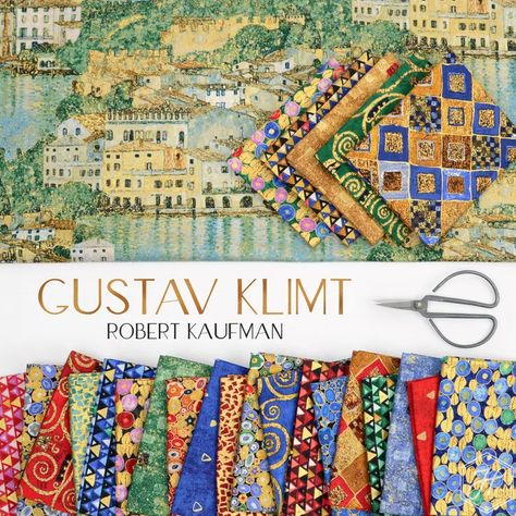 Gustav Klimt by Robert Kaufman | Hawthorne Supply Co Klimt Quilt Ideas, Klimt Quilt Patterns, Klimt Quilt, Gustav Klimt Wallpaper, Gustav Klimt Art, Klimt Art, Half Square Triangle Quilts, Robert Kaufman, Robert Kaufman Fabrics