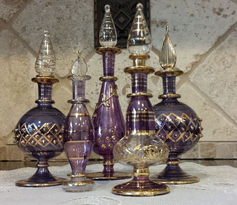 Purple Perfume, Egyptian Perfume, Egyptian Perfume Bottles, Purple Items, Vintage Parfum, Art Nouveau Fashion, Beautiful Bottles, Vintage Lavender, Decorative Bottles