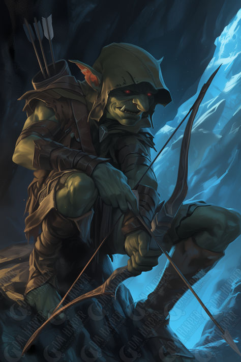 Goblin ledge archer (Storm King's Thunder) Styx Goblin, Goblin Adventurer, Goblin Assassin, Goblin Art Dnd, Orc Archer, Goblin Archer, Goblin Dnd, Dnd Goblin, Goblin Warrior