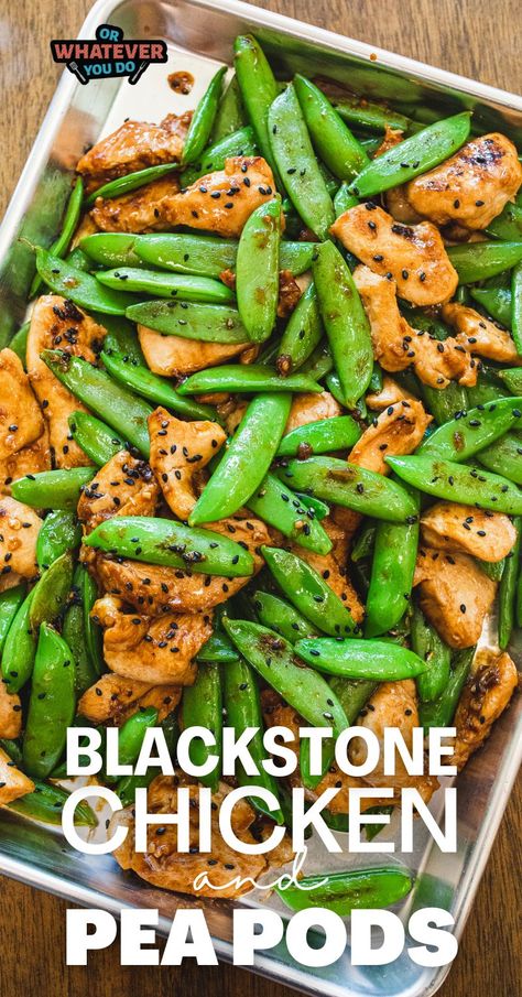 Blackstone Chicken and Pea Pods Recipe For Chicken Stir Fry, Griddle Chicken, Chicken Pea, Recipes For Big Families, Blackstone Chicken, Outdoor Griddle Recipes, Black Stone Griddle, Homemade Egg Rolls, Blackstone Griddle Recipes