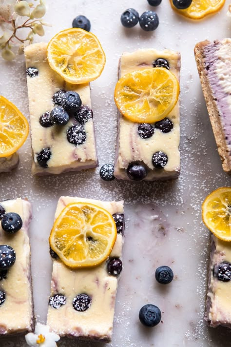 Blueberry Lemon Cheesecake, Wallpapers Food, Deserts Recipes, Easter Cheesecake, Blueberry Cheesecake Bars, Lemon Blueberry Cheesecake, Half Baked Harvest Recipes, Lemon Cheesecake Bars, Spring Food